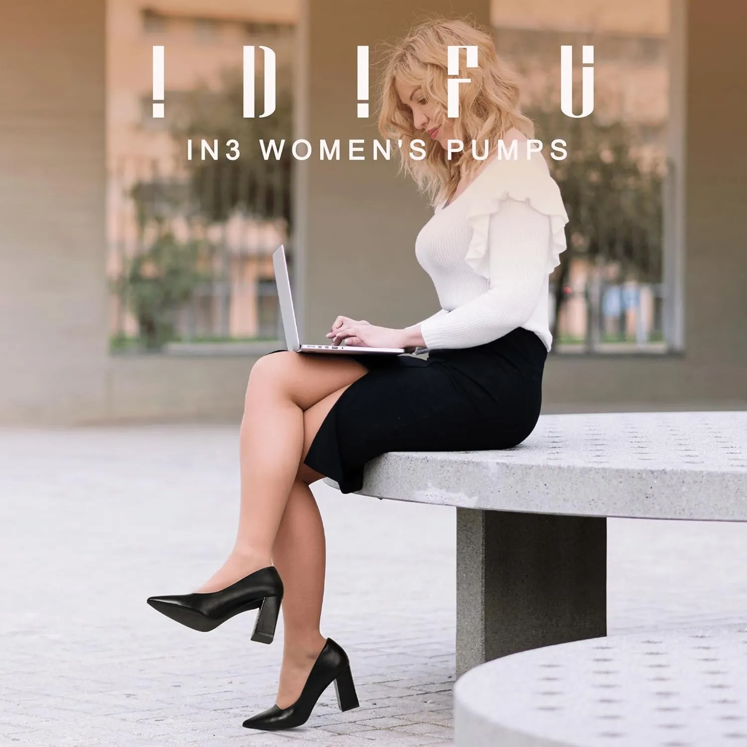 IDIFU IN3 Women's Chunky Block Heels - Pointed Toe Dress Shoes for Women - Dressy Wedding Bride Bridal Prom Work Office Comfortable Thick Heels Pumps Shoes