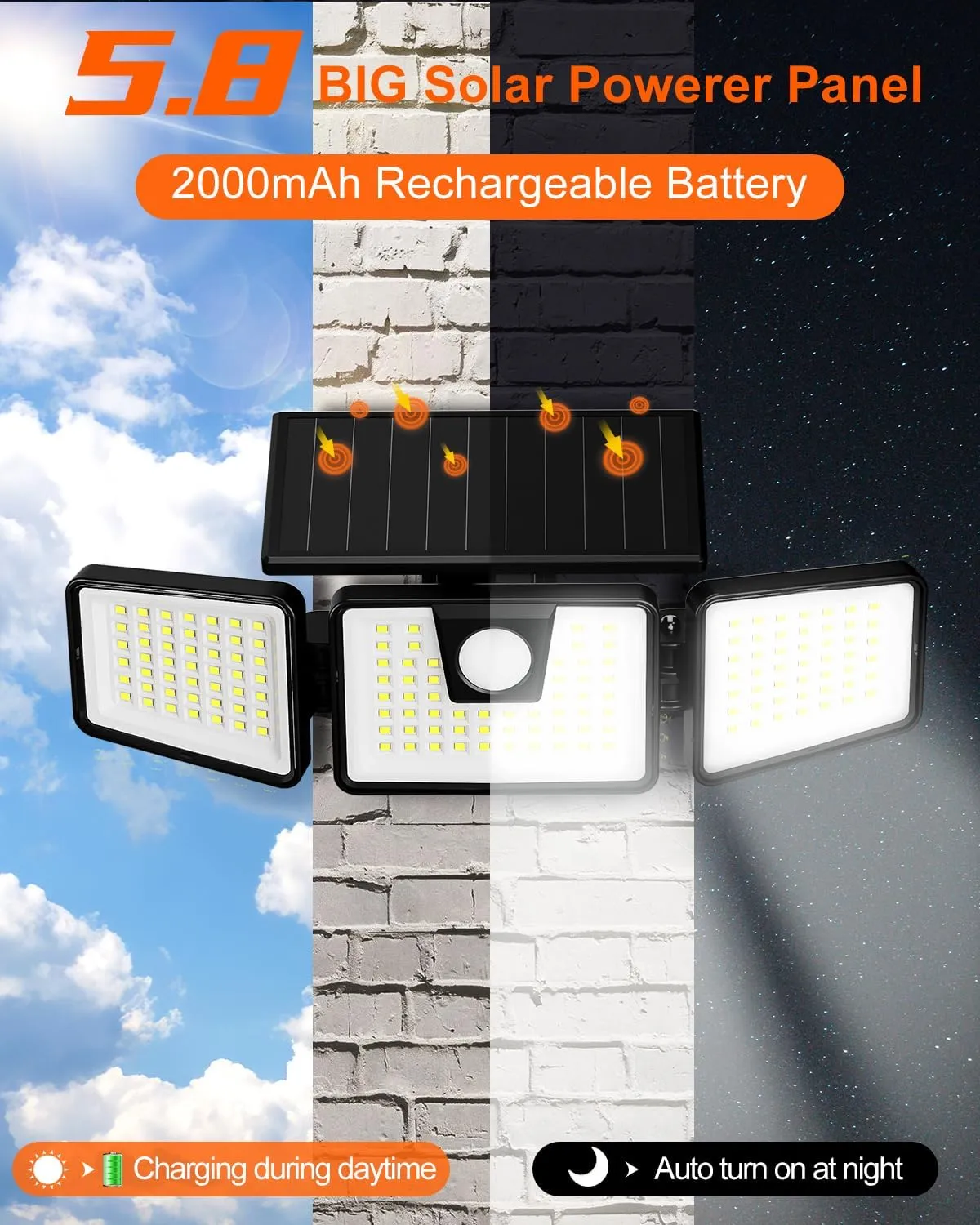 INCX Solar Motion Sensor Lights Outdoor, 3 Heads Security Lights Solar Powered, 156 LED Flood Light Motion Detected Spotlight for Patio Yard Garage Entryways, IP65 Waterproof 4 Pack