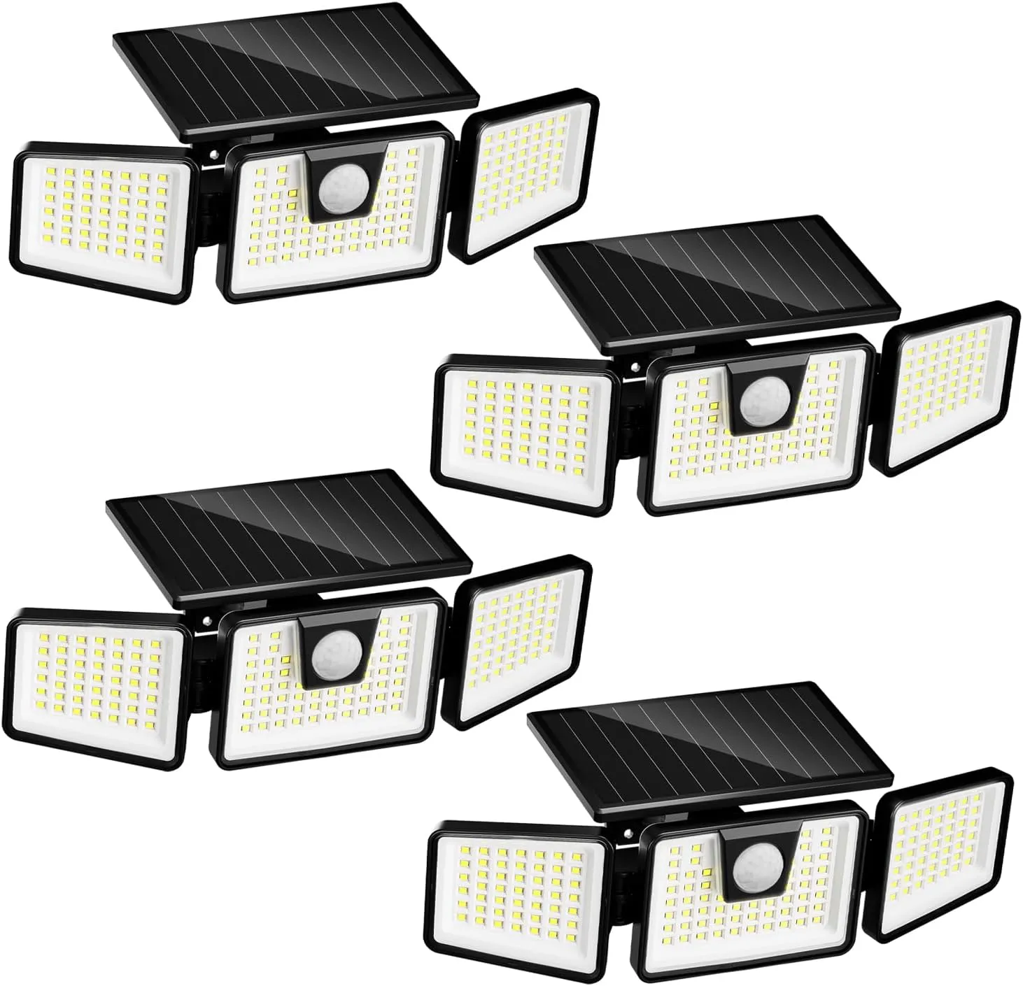 INCX Solar Motion Sensor Lights Outdoor, 3 Heads Security Lights Solar Powered, 156 LED Flood Light Motion Detected Spotlight for Patio Yard Garage Entryways, IP65 Waterproof 4 Pack