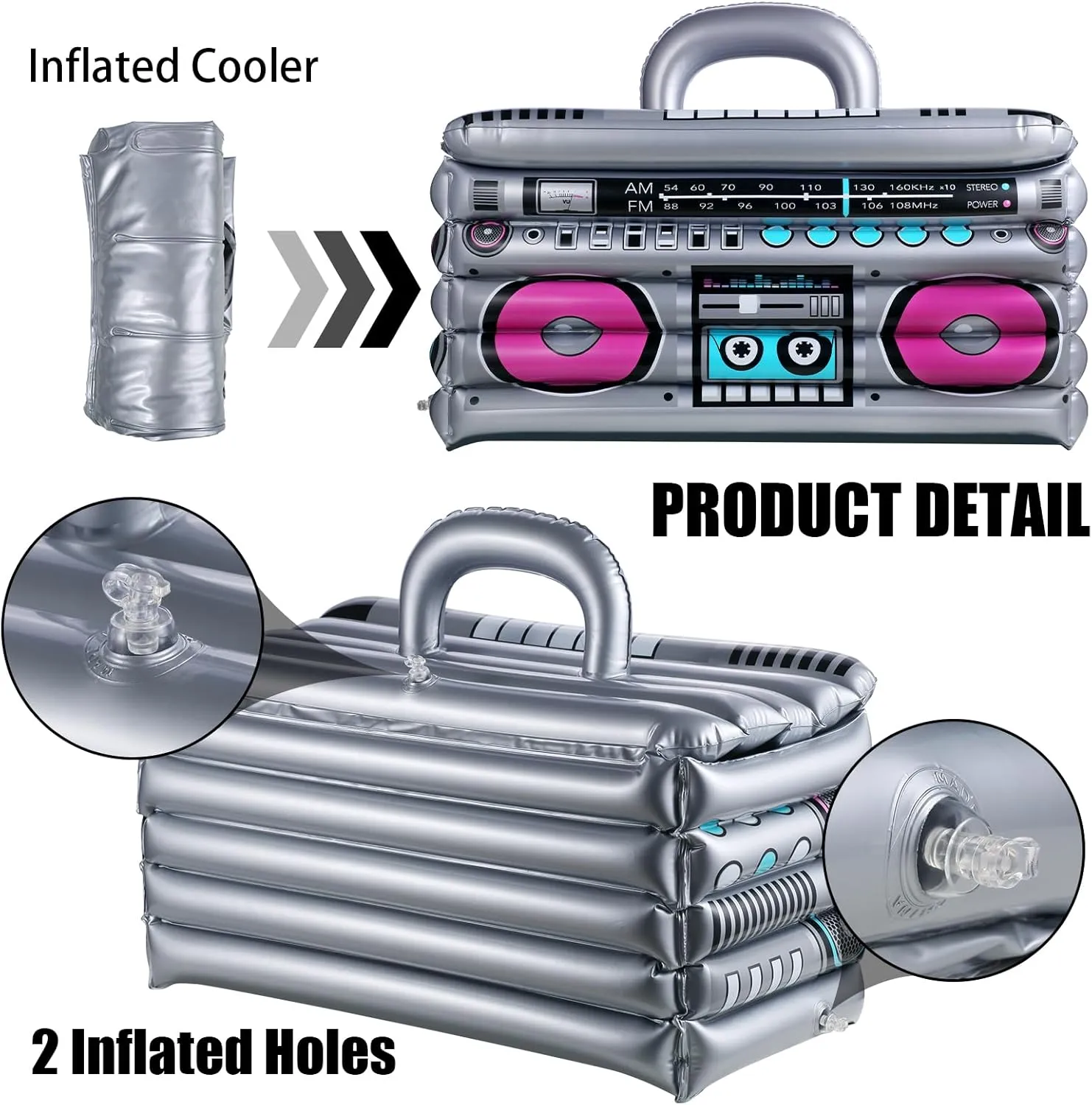 Inflatable Cooler for Parties, Radio Designed Style Inflatable Drink Cooler for Parties, Blow up Party Cooler for 80s90s Party Decorations