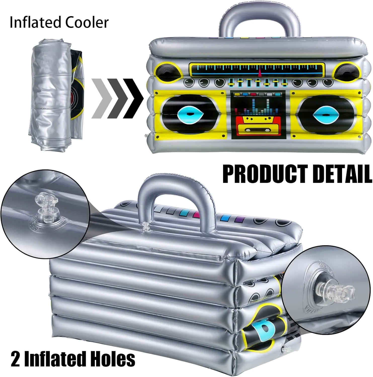 Inflatable Cooler for Parties, Radio Designed Style Inflatable Drink Cooler for Parties, Blow up Party Cooler for 80s90s Party Decorations
