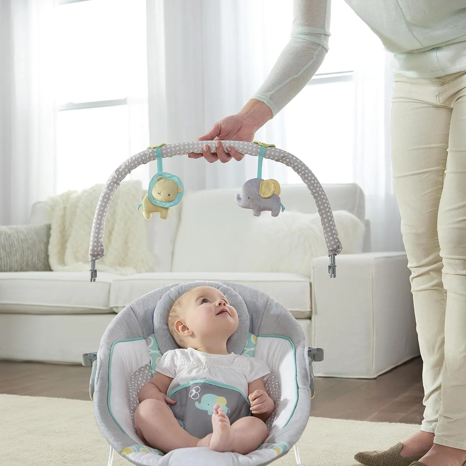 Ingenuity Soothing Baby Bouncer Infant Seat with Vibrations, -Toy Bar & Sounds, 0-6 Months Up to 20 lbs (Morrison)