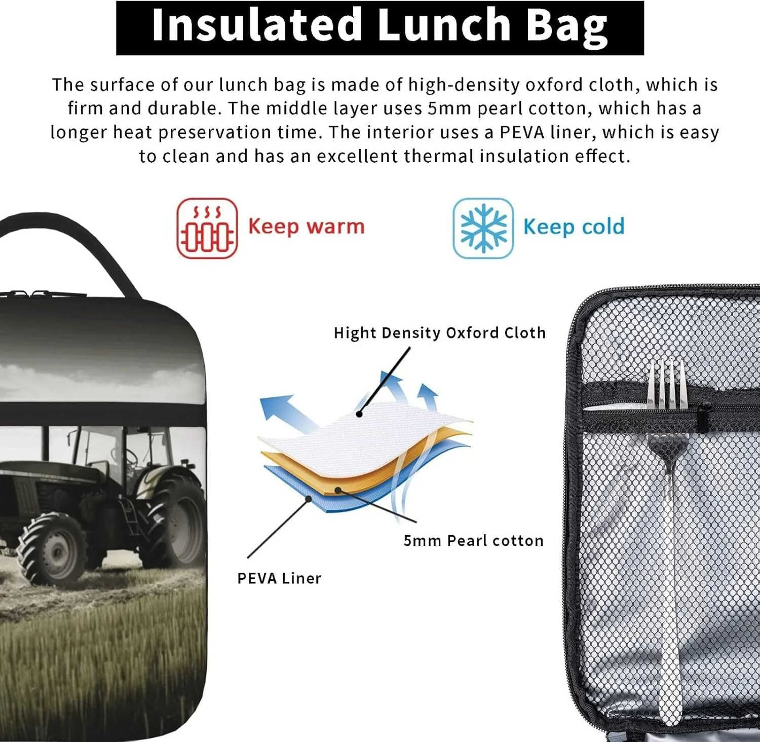 Insulated Lunch Bag for Women Men Tractor Agriculture Tranquil_76680268 Lunch Box Reusable Lunch Tote Bag for Work Picnic Travel