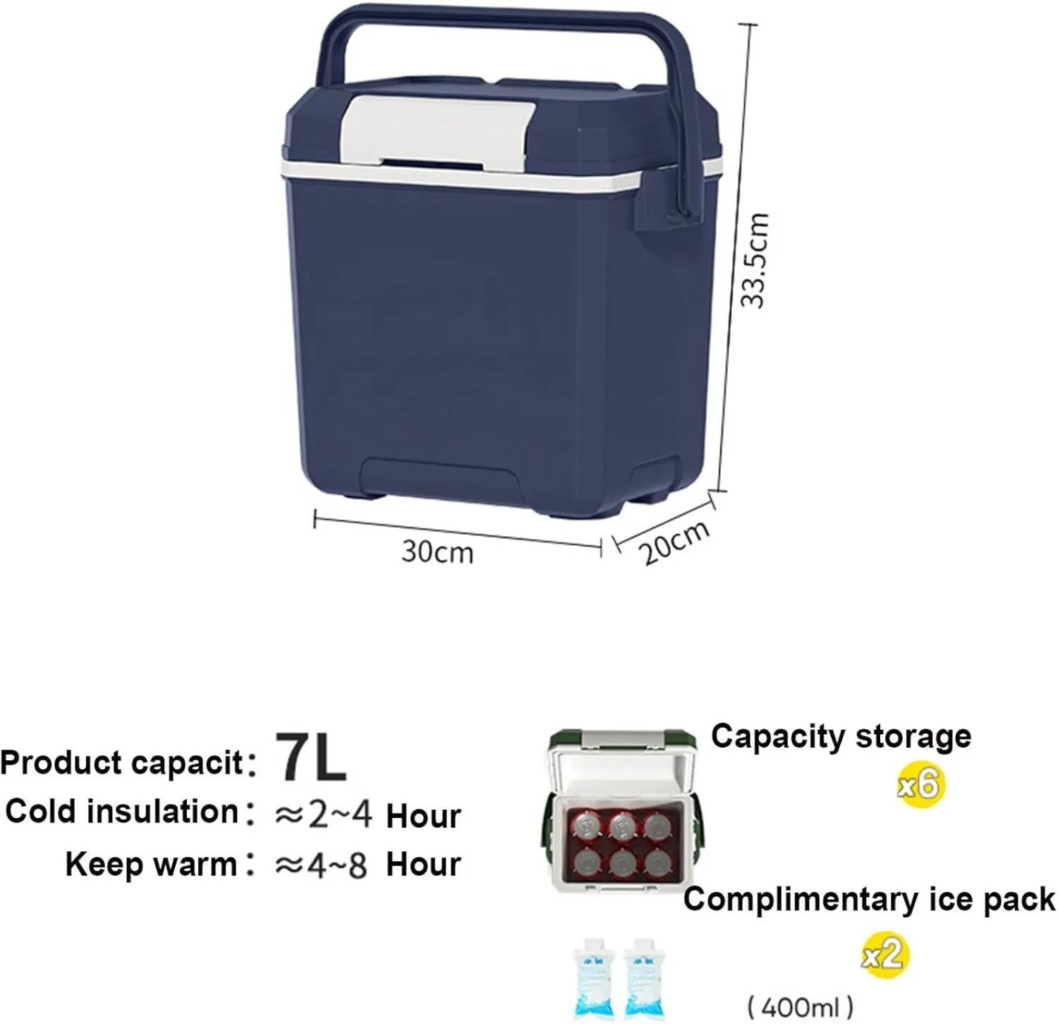 Insulated Portable Camping Coolers, Ice Retention Hard Cooler with Handle, Small Ice Chest Hard Food Storage for Beach, Camping, Sports