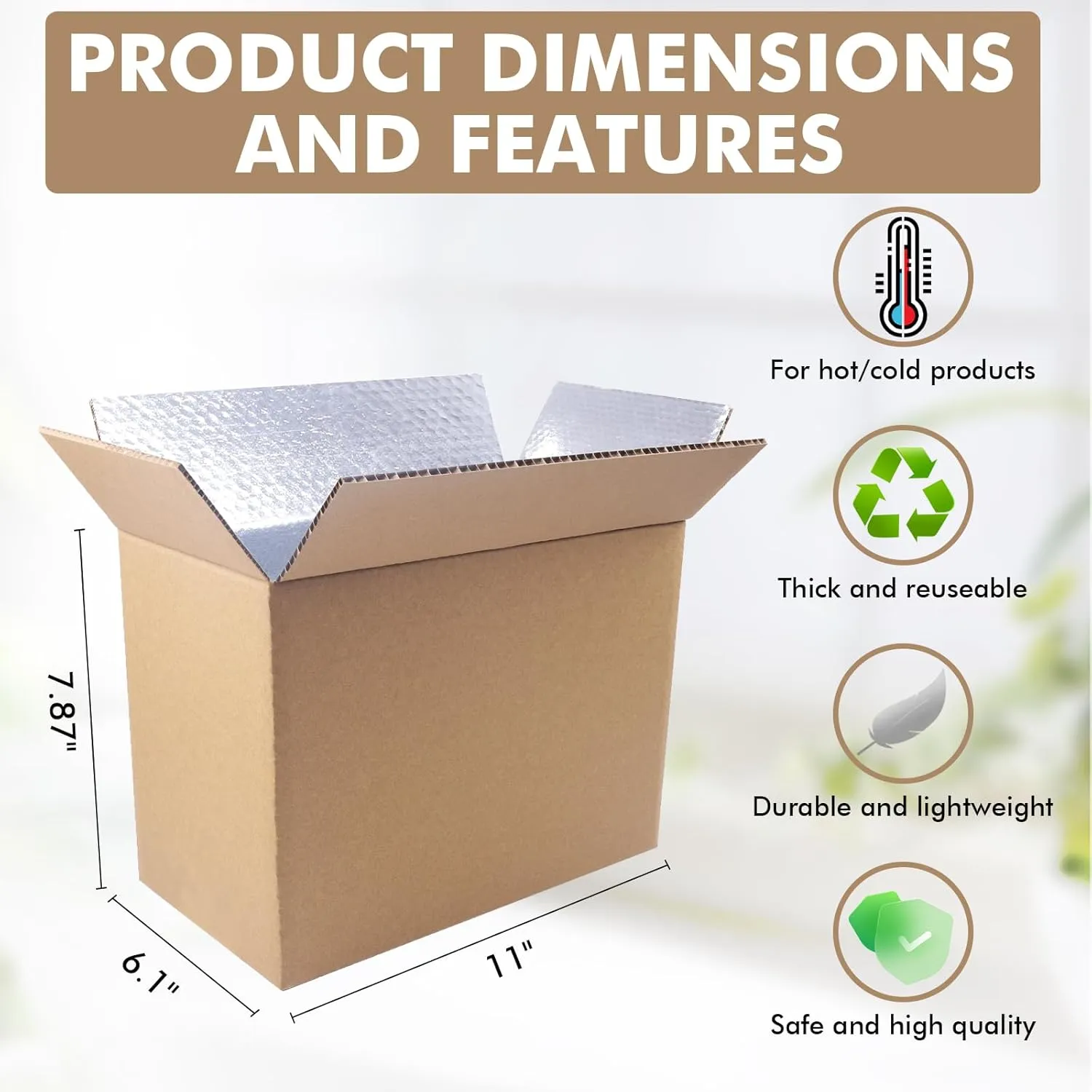 Insulated Shipping Boxes for Shipping Frozen Food-11" x 6.1" x 7.87" (6 Pack),Large Foil Cooler Carton Moving Kits for Mailing Packing,Reusable Cold Shipping Box with Insulation