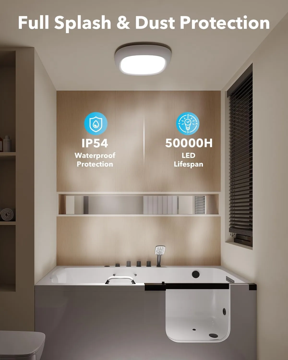 IP54 Waterproof Rechargeable Shower Light Indoor, 12000mAh Motion Sensor Wireless Ceiling Light with Remote No Wiring, Battery Operated Closet Lights Cordless LED Overhead Lighting for Pantry Bathroom