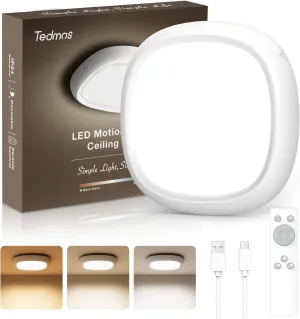 IP54 Waterproof Rechargeable Shower Light Indoor, 12000mAh Motion Sensor Wireless Ceiling Light with Remote No Wiring, Battery Operated Closet Lights Cordless LED Overhead Lighting for Pantry Bathroom