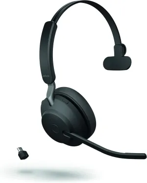 Jabra Evolve2 65 Wireless Headset USB-C Mono UC, Bluetooth Dongle, Compatible with Zoom, Webex, Skype, Smartphones, Tablets, PC/MAC, 26599-889-899 (Black), Global Teck Gold Support Plan Included