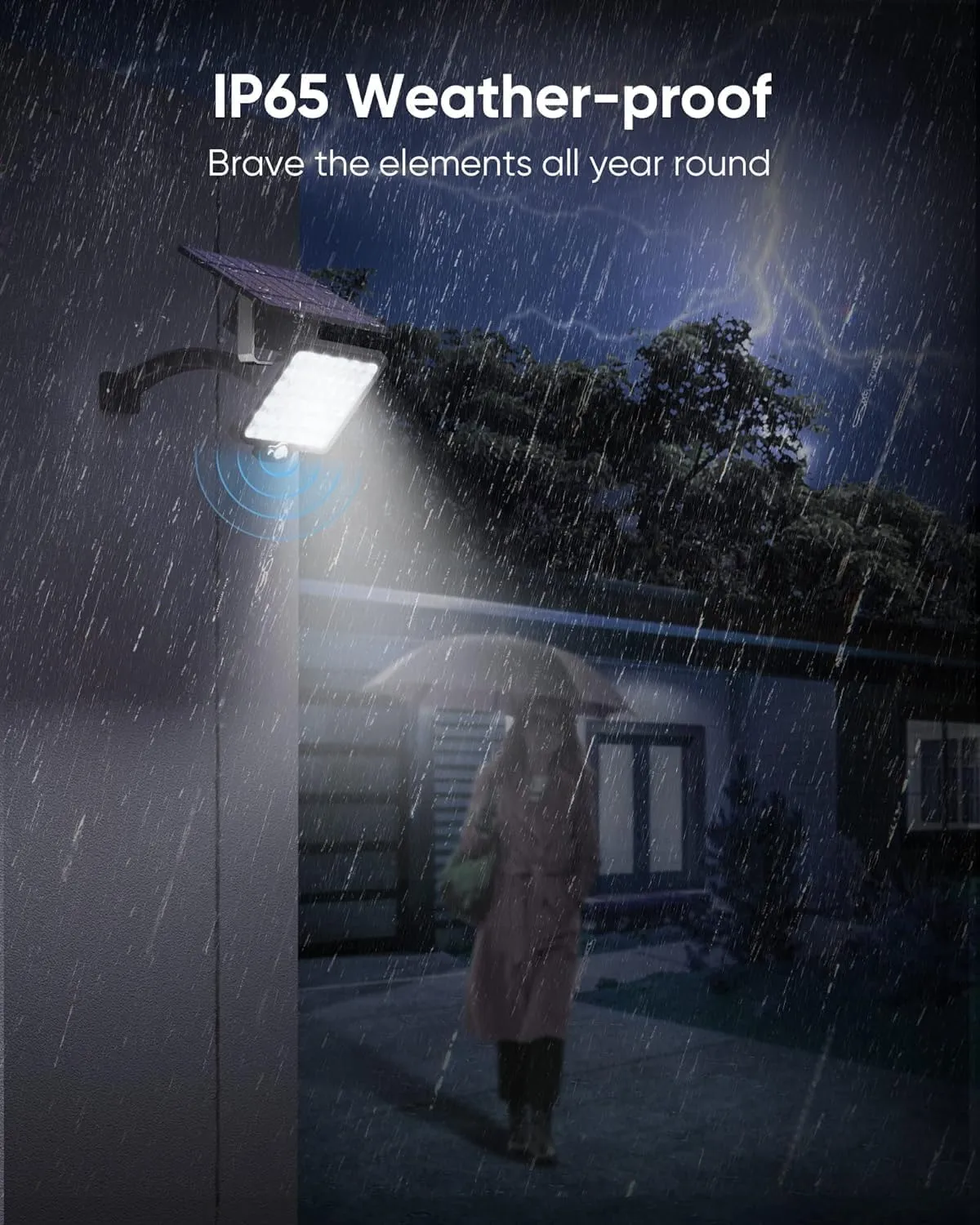 JACKYLED Upgraded Solar Flood Lights Outdoor Motion Sensor, 1000 Lumens Dusk to Dawn Solar Lights Outdoor, 48 LED, IP65 Waterproof, 3 Modes, Auto On/Off, Separate Solar Panel with 9.8ft Cord
