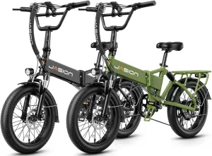 Jasion EB7 2.0 Electric Bike for Adults, 1200W Peak Motor 28MPH Max Speed Folding Ebike, 48V 10AH Removable Battery, 20" Fat Tire with Dual Suspension, 7-Speed Electric Bicycles, UL Certifiled