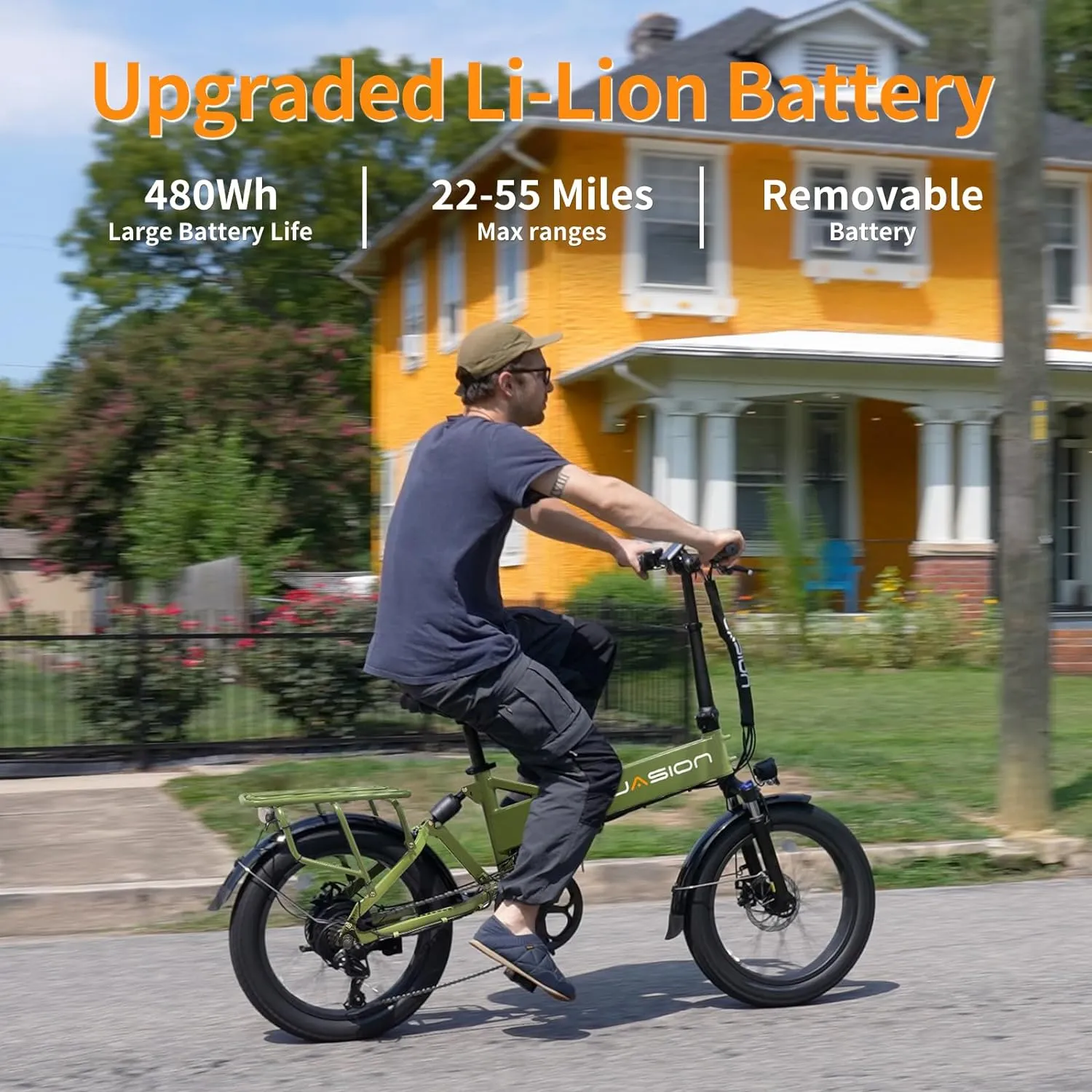 Jasion EB7 2.0 Electric Bike for Adults, 1200W Peak Motor 28MPH Max Speed Folding Ebike, 48V 10AH Removable Battery, 20" Fat Tire with Dual Suspension, 7-Speed Electric Bicycles, UL Certifiled