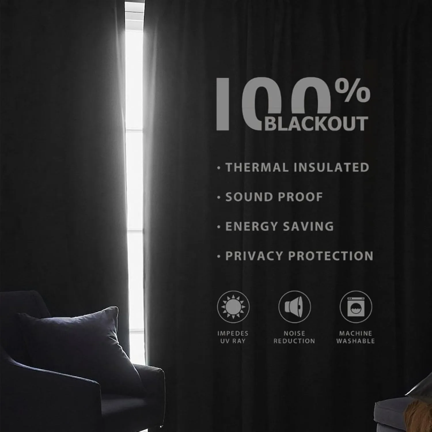 Joydeco 100% Blackout Curtains 84 inches Long Natural Linen Drapes 2 Panels Set Burg for Bedroom Living Room Black Out Darkening Curtain Thermal Insulated Back tab Rod Pocket(52x84 inch,Black)