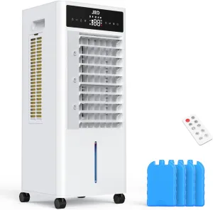 JRD Portable Air Conditioners, 3-IN-1 Evaporative Air Cooler with Remote, 2.4Gal Tank, 4 Ice Packs, 4 Modes, 3 Speeds, 12H Timer, Mist Function, Oscillation Swamp Cooler for Bedroom Home Office