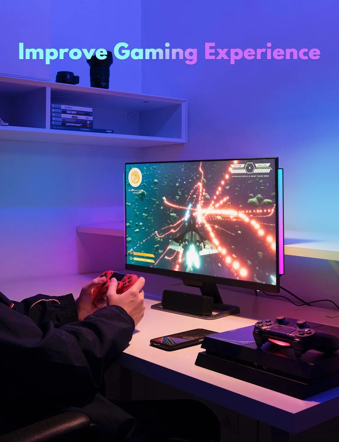 JUSJUBR 2PC RGB Under Monitor Light, Gaming Light with 353 Color Modes, LED Desk Light with Remote Control for Room/Monitor/PC Gaming Setup