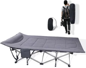 KAKO Folding Camping Cot, Heavy Duty 600 Lbs Portable Bed for Adults, Camping Beds with Carry Bag, Grey