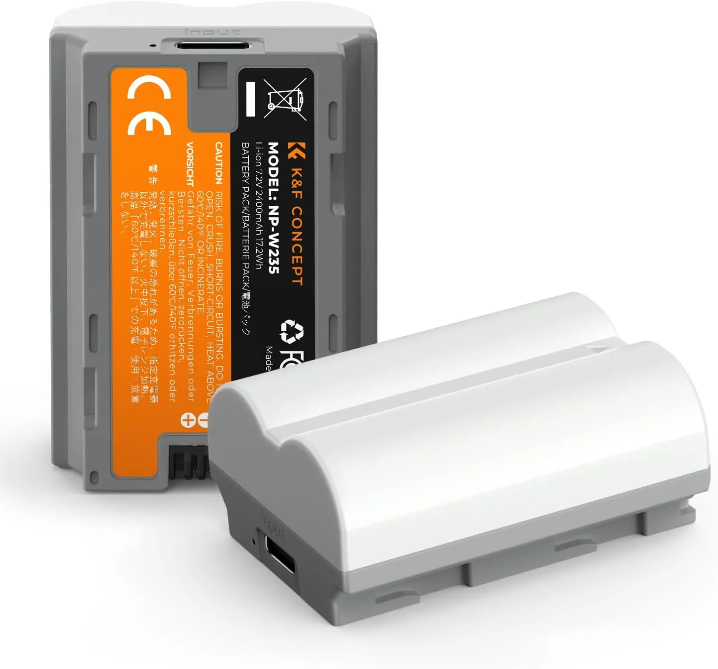 K&F Concept 2400mAh NP-W235 Battery 2-Pack USB-C 2.5H Fast Charging XT5 Battery Compatible with Fujifilm X-T5, X-T4, X-S20, X-H2, X-H2S, GFX 100S, GFX 50S II