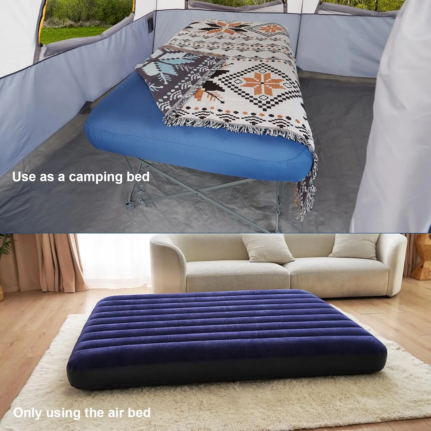 KAMPKEEPER Camping Cot,Folding Camping Bed with Inflatable Air Mattress and Carry Bag,for Outdoor Travel Camp Beach Vacation,(not Included The Airpump)
