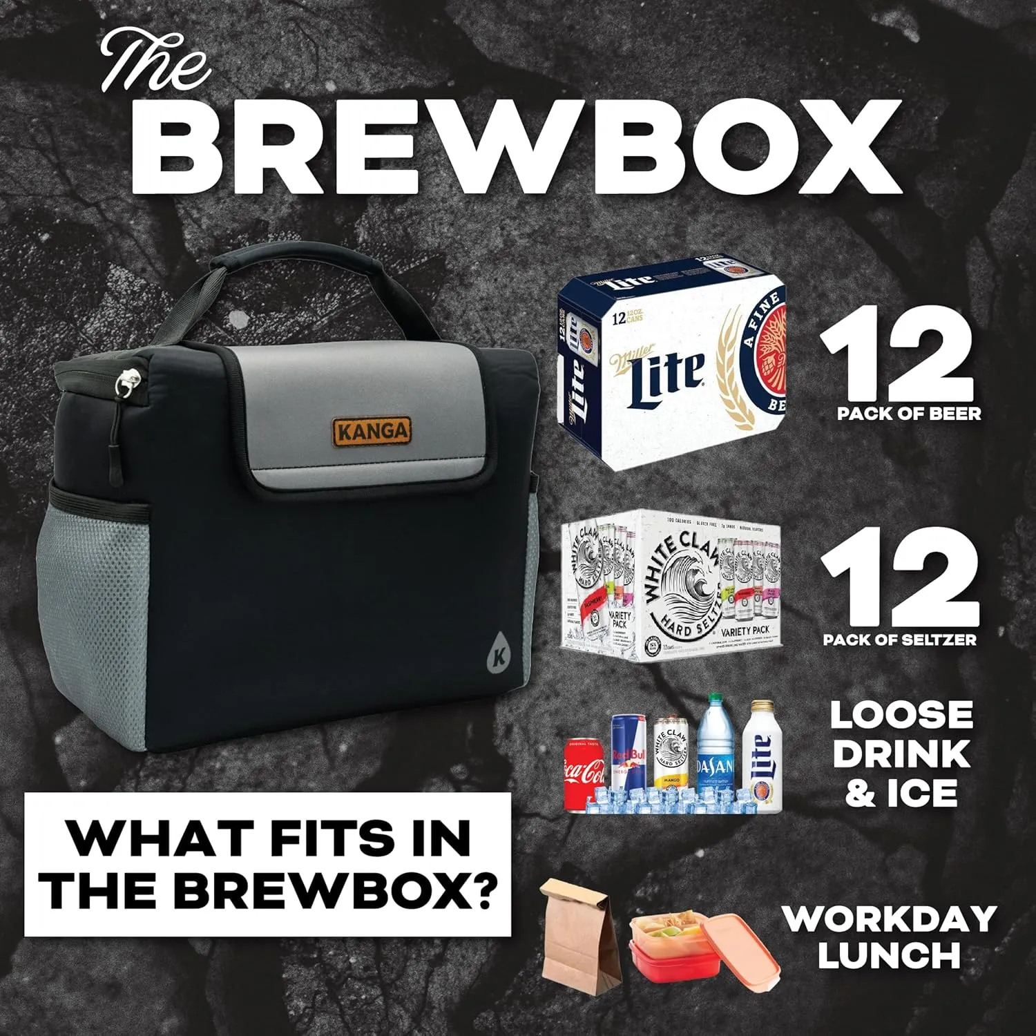 Kanga Softside Cooler Insulated Lunch Box - 4 Layer Insulation Drink Cooler for Food, Snacks, Can Beer and Seltzers - Leak Proof and Durability Tested - Kanga Brew Box