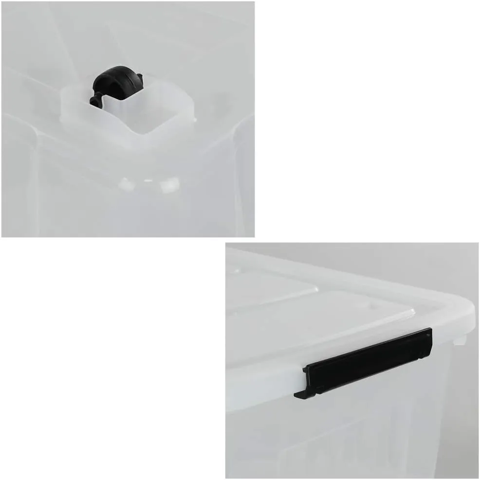 Kekow 70 L Clear Large Storage Box, Plastic Latch Box with Wheels, 4-Pack