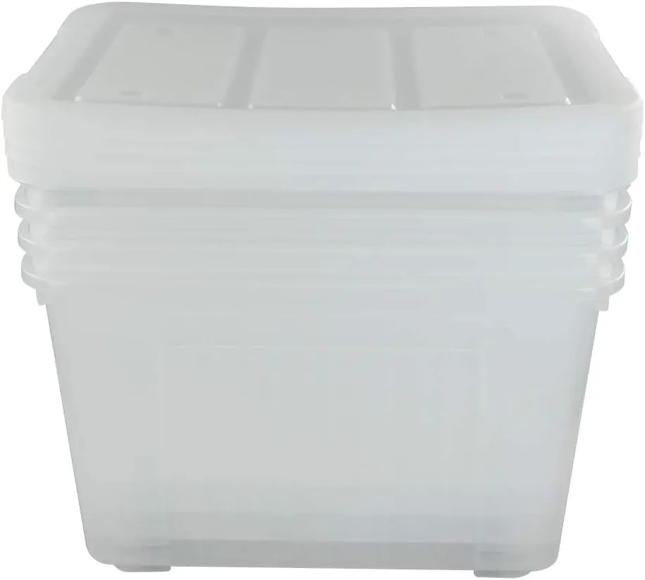 Kekow 70 L Clear Large Storage Box, Plastic Latch Box with Wheels, 4-Pack