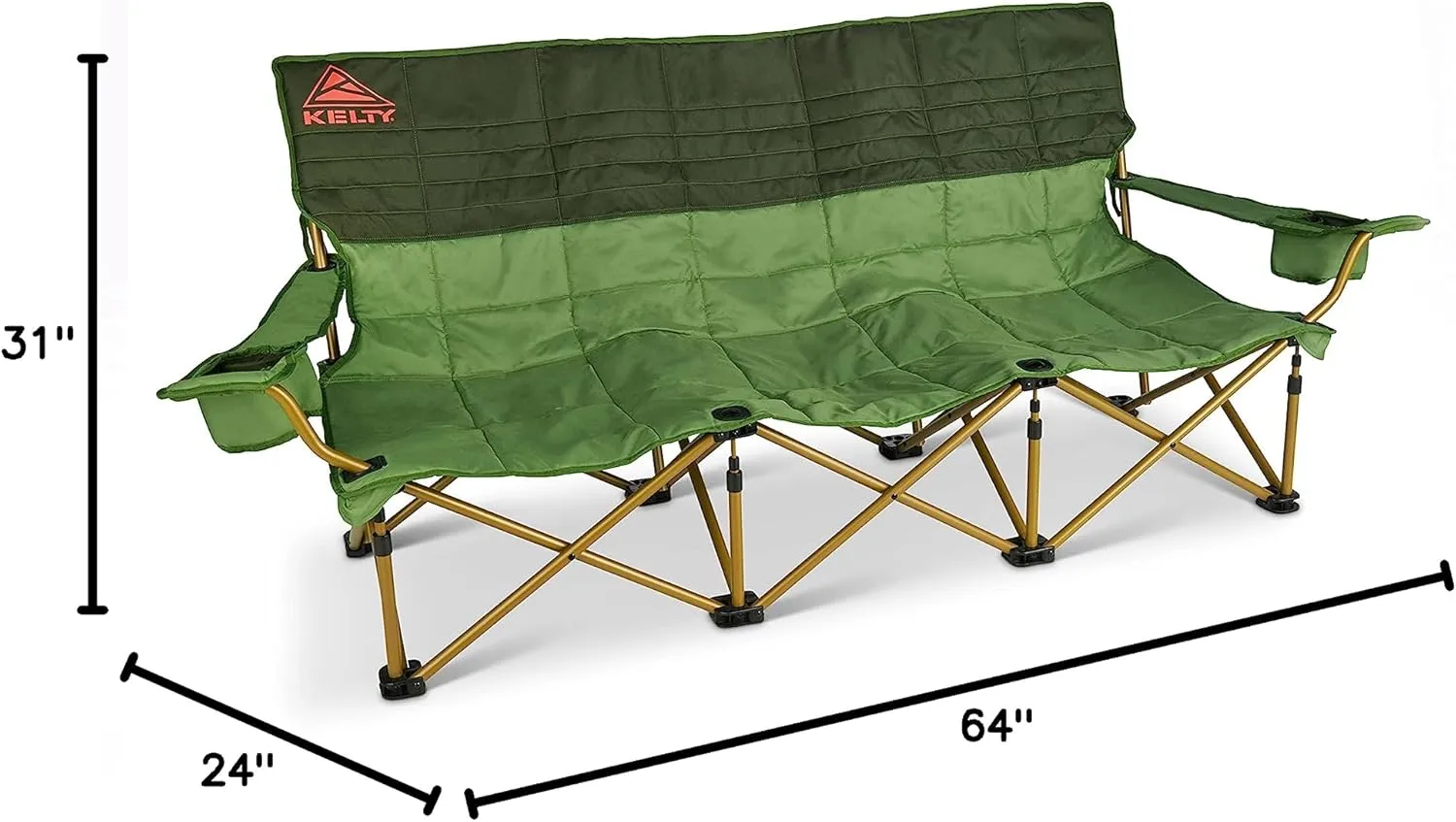 Kelty Lowdown Couch - 3 Person Capacity Camping Chair, Extra Large and Sturdy Bench for Campsites, Soccer Games, and Backyard Parties, 2023 (Dill)