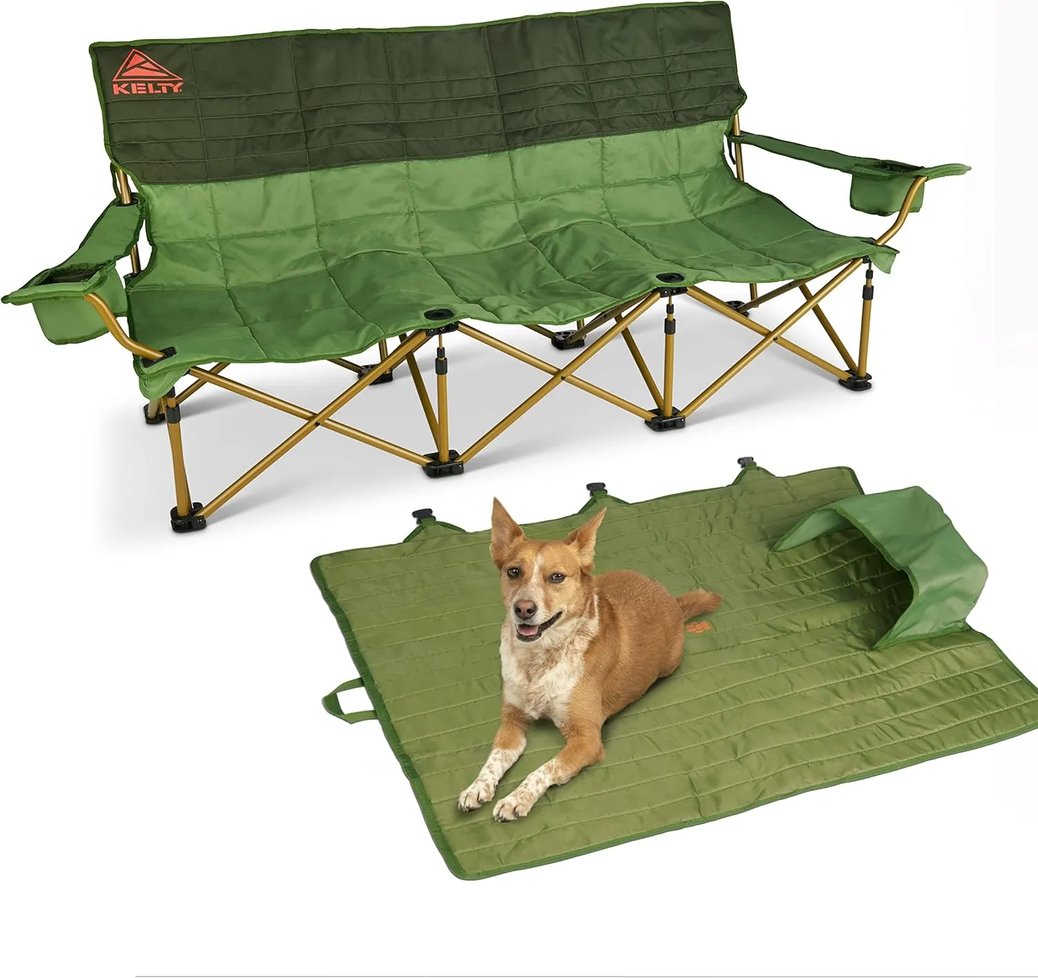 Kelty Lowdown Couch - 3 Person Capacity Camping Chair, Extra Large and Sturdy Bench for Campsites, Soccer Games, and Backyard Parties, 2023 (Dill)