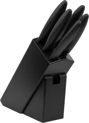 Kershaw 6-Piece Kitchen Knife Block Set - Chef, Bread, Santoku, Utility & Paring Knives with Wood Block, German Stainless Steel Blades, Black Handles