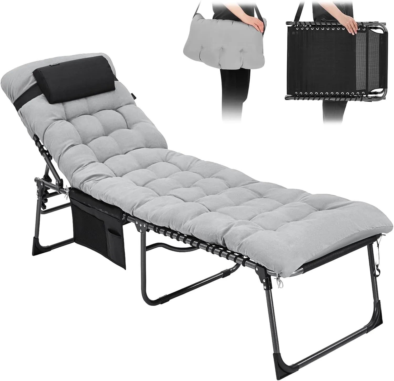KingCamp Folding Tanning Chair with Removable Cushion, 5 Positions Portable Outdoor Chaise Lounge Chair with Waterproof Quick Dry Textilene for Pool Beach Patio Camping Lawn