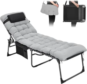 KingCamp Folding Tanning Chair with Removable Cushion, 5 Positions Portable Outdoor Chaise Lounge Chair with Waterproof Quick Dry Textilene for Pool Beach Patio Camping Lawn