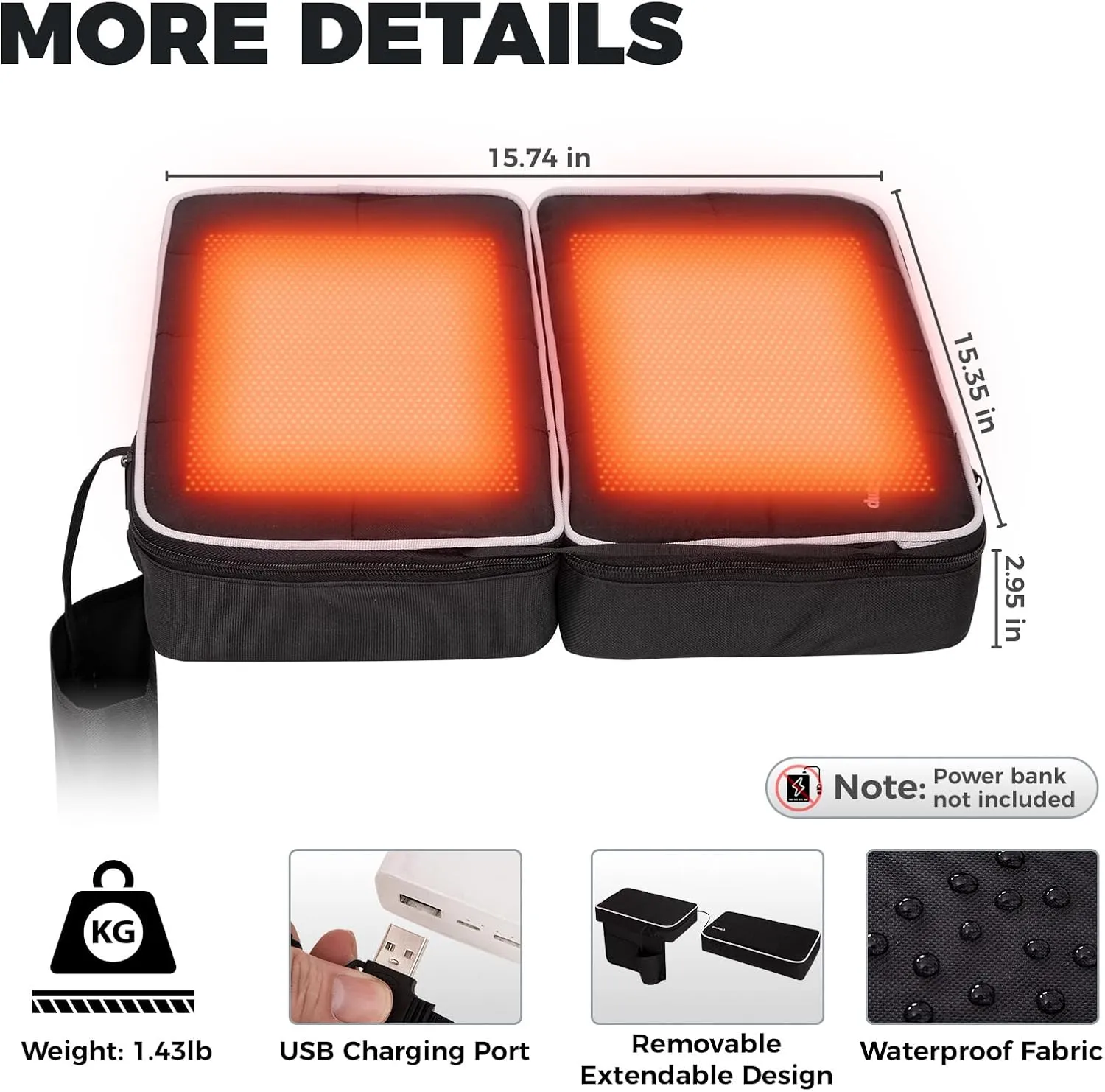 KingCamp Heated Stadium Seats for Bleachers, Portable Camping Seat Cushion with Detachable Dual Nano Heating Pads & PE PU Double Layer Cushion & Large Side Pocket for Camping Stadium Hunting BBQ