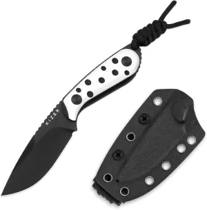 Kizer BUDDY Fixed Blade EDC Knife, 3" Nitro-V Steel Camping Knife with Black & White G10 Handle, Everyday Carry Hunting Knives with Kydex Sheath for Outdoor Hiking & Survival Activities 1081A3