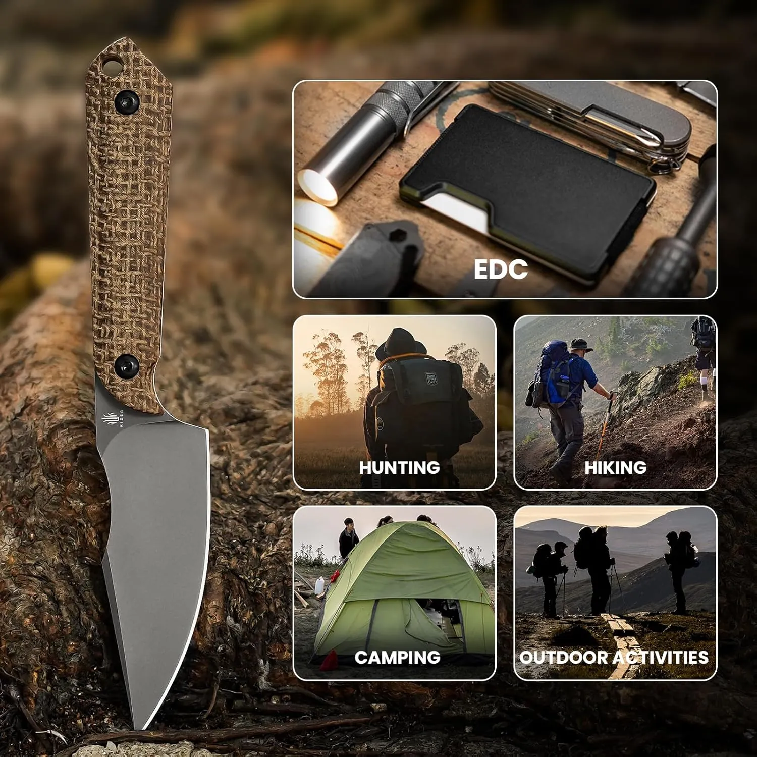 Kizer Mini Harpoon Fixed Blade Knife with Sheath, 3V Blade Hunting Knife with Micarta Handle, Camping Fixed Blade Small EDC Knives for Hiking, Survival 1040SM1