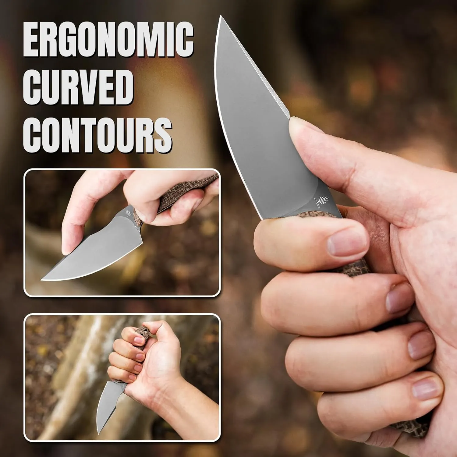 Kizer Mini Harpoon Fixed Blade Knife with Sheath, 3V Blade Hunting Knife with Micarta Handle, Camping Fixed Blade Small EDC Knives for Hiking, Survival 1040SM1