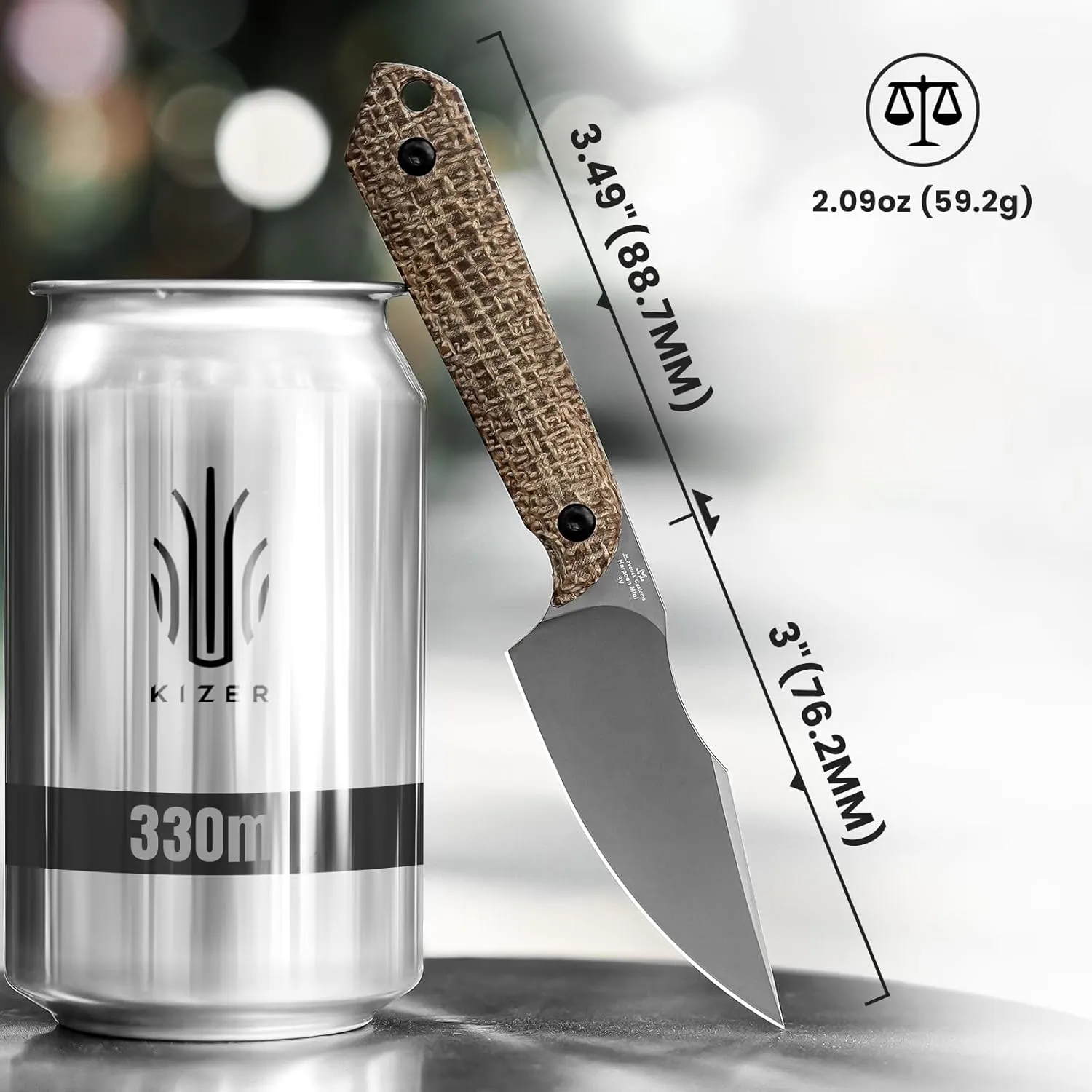 Kizer Mini Harpoon Fixed Blade Knife with Sheath, 3V Blade Hunting Knife with Micarta Handle, Camping Fixed Blade Small EDC Knives for Hiking, Survival 1040SM1