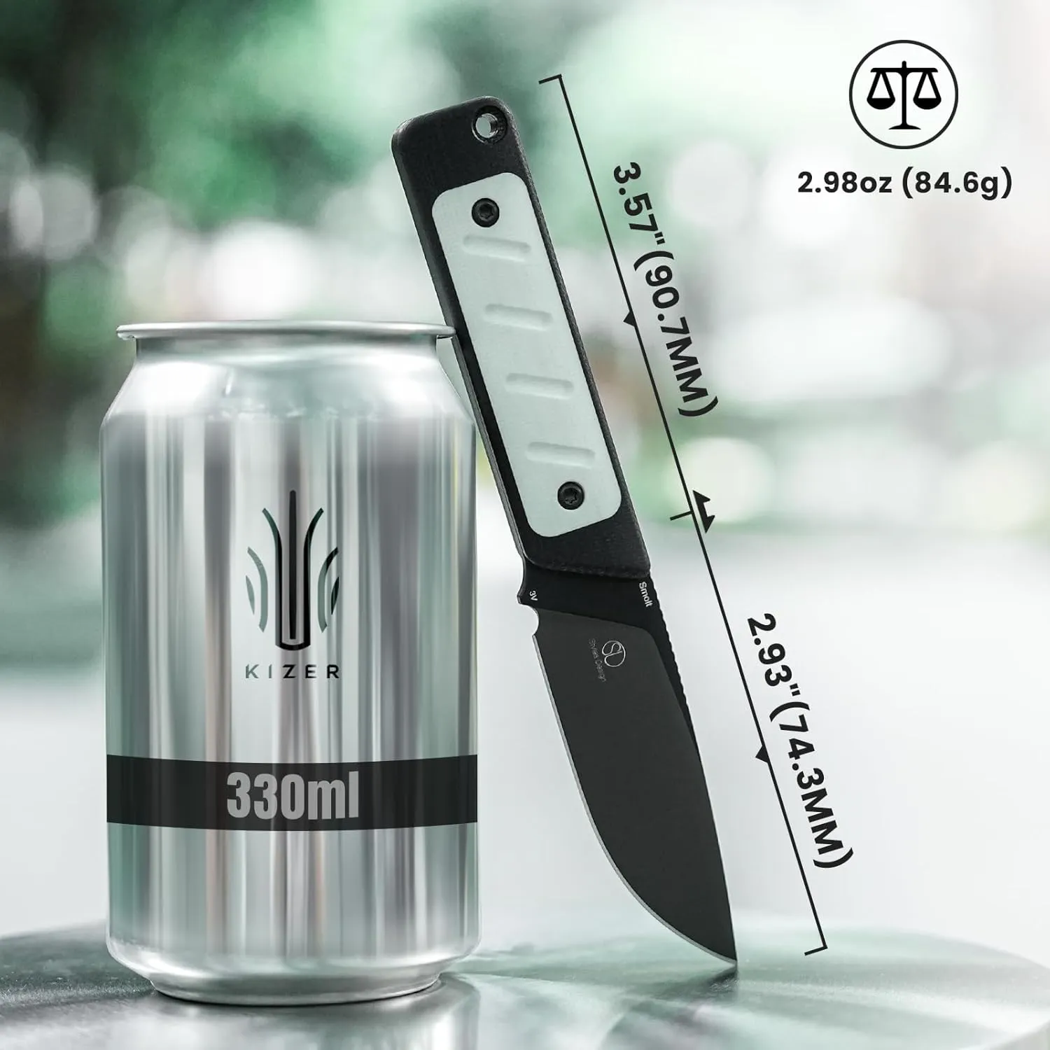 Kizer Smolt Fixed Blade Knife with Sheath, 2.98” 3V Steel Blade Fixed blade Knives with G10 Handle, Drop Point Small EDC for Men Women Camping Hunting Pocket Knife 1063A3