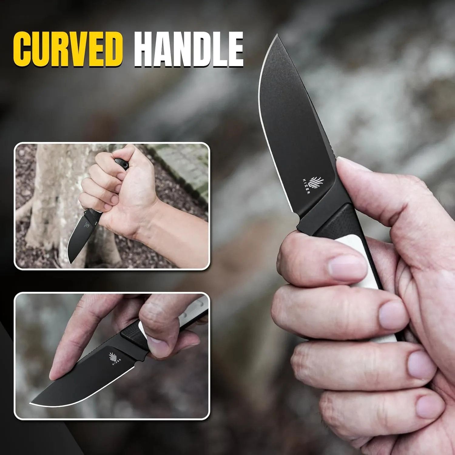 Kizer Smolt Fixed Blade Knife with Sheath, 2.98” 3V Steel Blade Fixed blade Knives with G10 Handle, Drop Point Small EDC for Men Women Camping Hunting Pocket Knife 1063A3