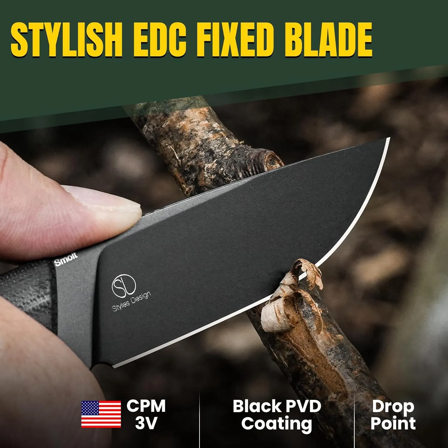 Kizer Smolt Fixed Blade Knife with Sheath, 2.98” 3V Steel Blade Fixed blade Knives with G10 Handle, Drop Point Small EDC for Men Women Camping Hunting Pocket Knife 1063A3
