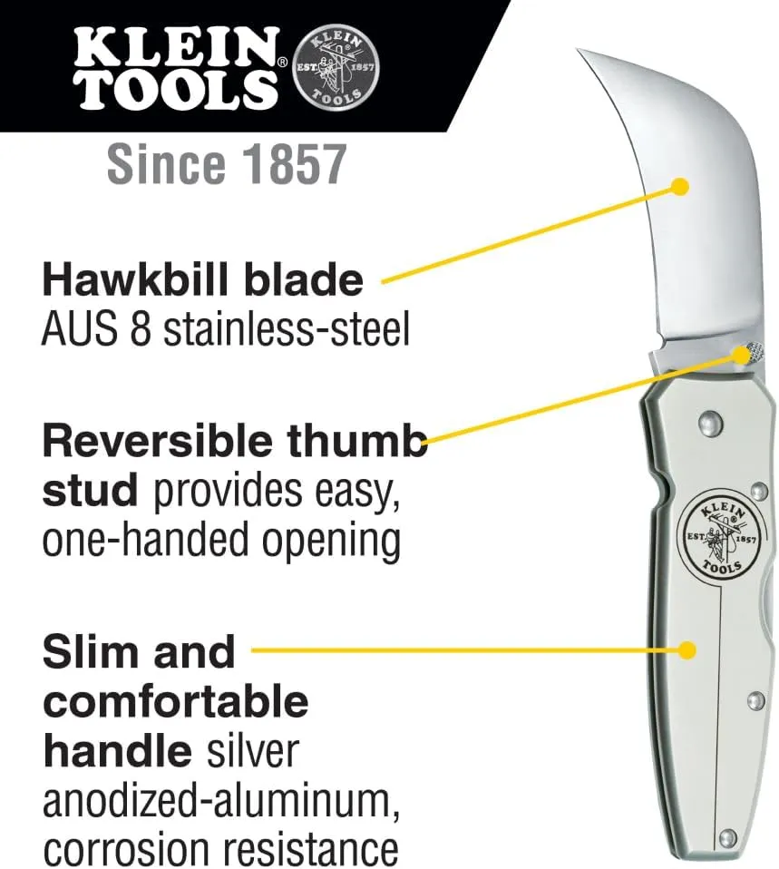 Klein Tools 44006 Pocket Knife, Electricians Knife with 2-5/8-Inch Hawkbill Blade and Aluminum Handle