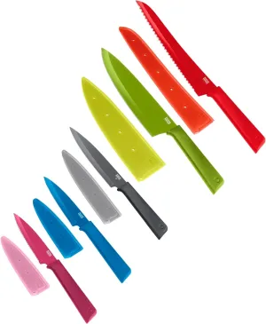 Kuhn Rikon COLORI  Mixed Knife Set with Non-Stick Coating and Safety Sheaths, Set of 5, Fuchsia, Blue, Graphite Grey, Green and Red