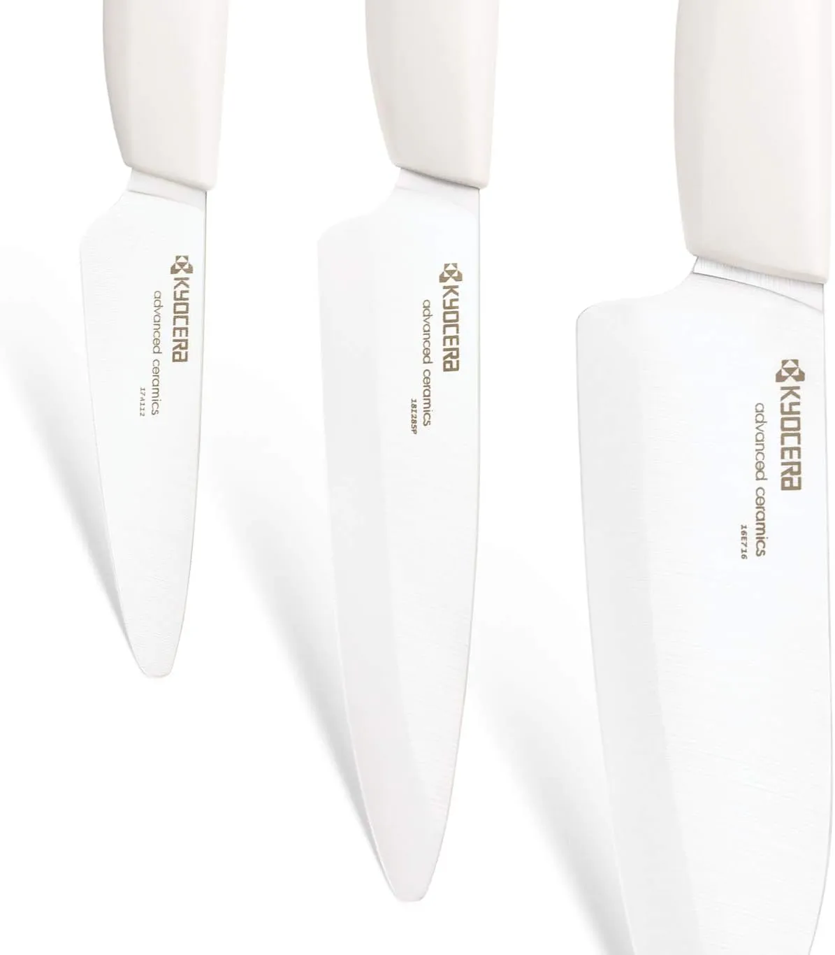 Kyocera 3Piece Advanced ceramic Revolution Series Knife Set, White, Blade Sizes: 5.5", 4.5", 3"