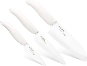 Kyocera 3Piece Advanced ceramic Revolution Series Knife Set, White, Blade Sizes: 5.5", 4.5", 3"