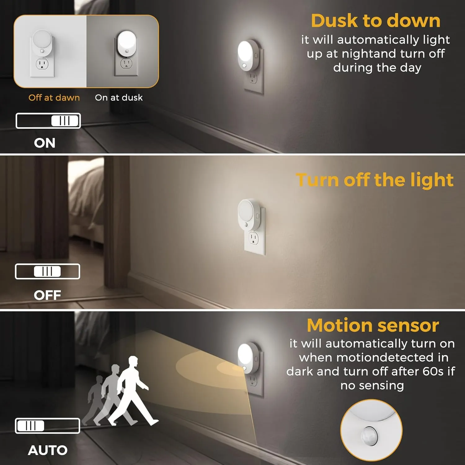 L LOHAS LED Motion Sensor Night Light,[2-Pack] Night Lights Plug into Wall,2 in 1 Built-in Motion Sensor and Dusk to Dawn Sensor,5000K Daylight White,Nightlight for Bathroom Hallway