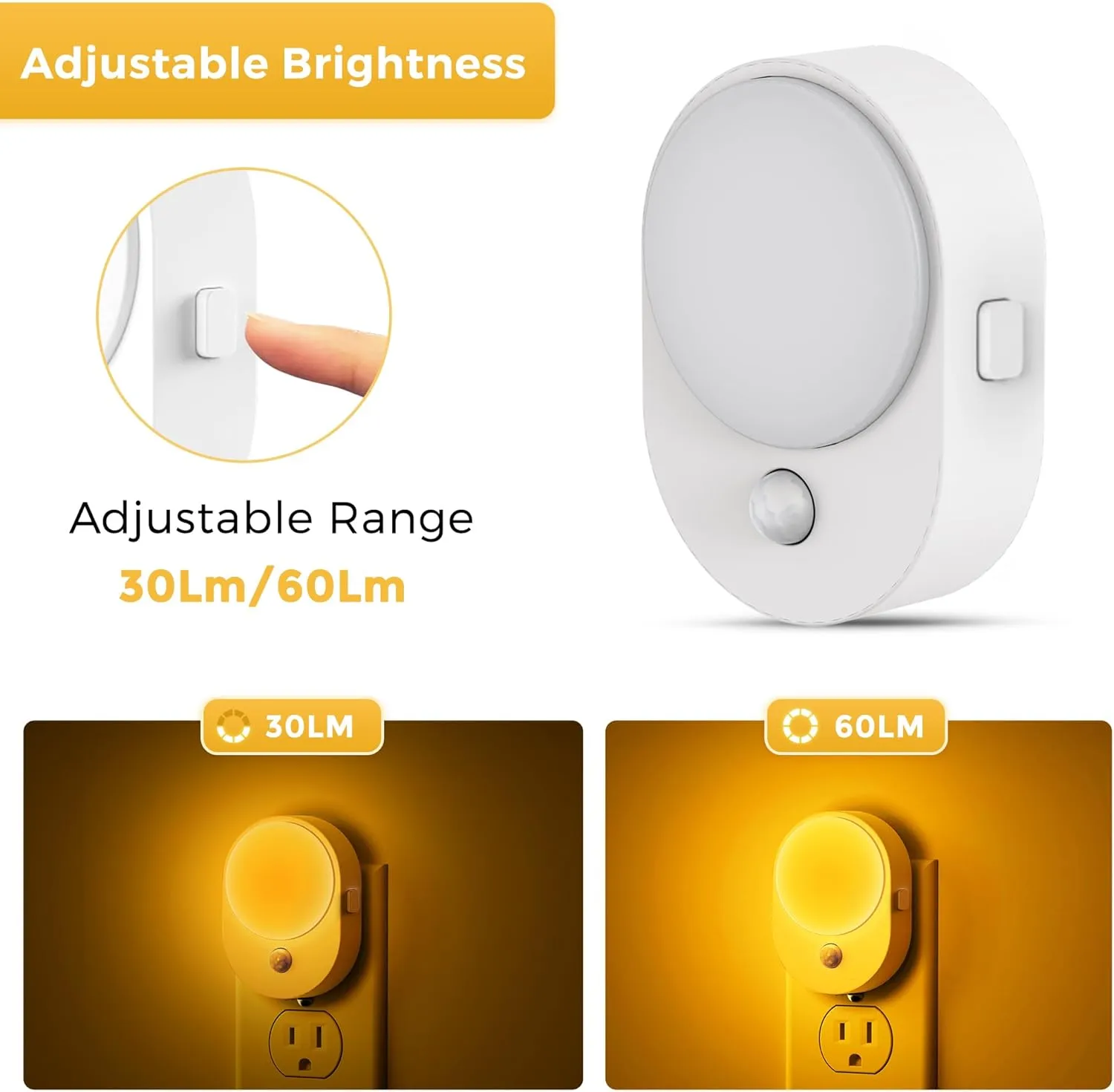 L LOHAS LED Motion Sensor Night Light,[2-Pack] Night Lights Plug into Wall,Motion Sensor and Dusk to Dawn Sensor,2000K Amber Light,Brightness Adjustable,Nightlight for Bathroom Hallway Kitchen