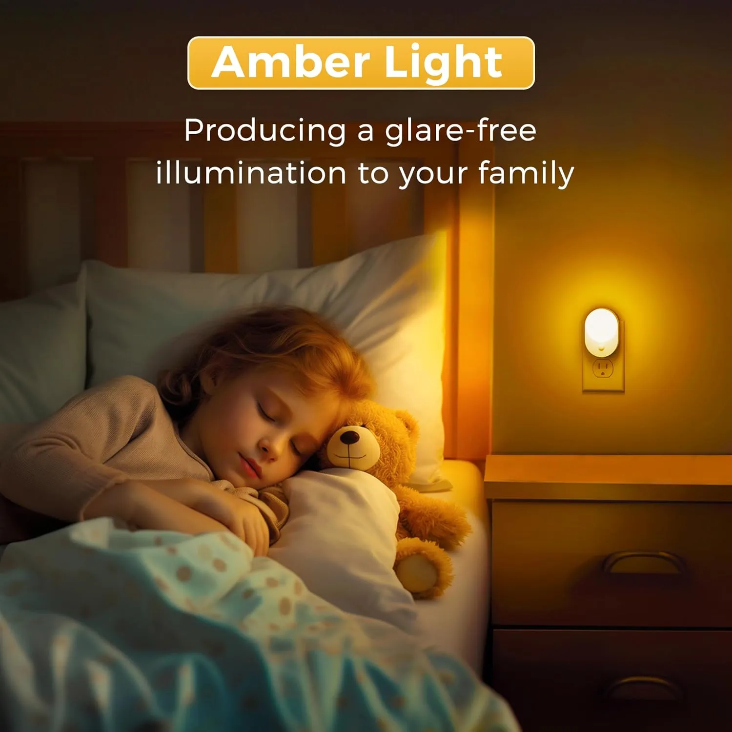 L LOHAS LED Motion Sensor Night Light,[2-Pack] Night Lights Plug into Wall,Motion Sensor and Dusk to Dawn Sensor,2000K Amber Light,Brightness Adjustable,Nightlight for Bathroom Hallway Kitchen