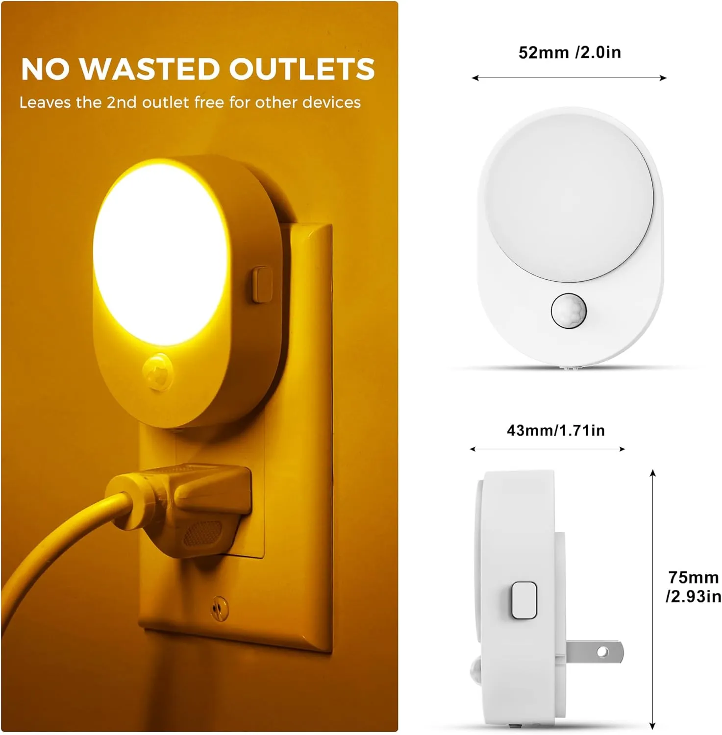 L LOHAS LED Motion Sensor Night Light,[2-Pack] Night Lights Plug into Wall,Motion Sensor and Dusk to Dawn Sensor,2000K Amber Light,Brightness Adjustable,Nightlight for Bathroom Hallway Kitchen