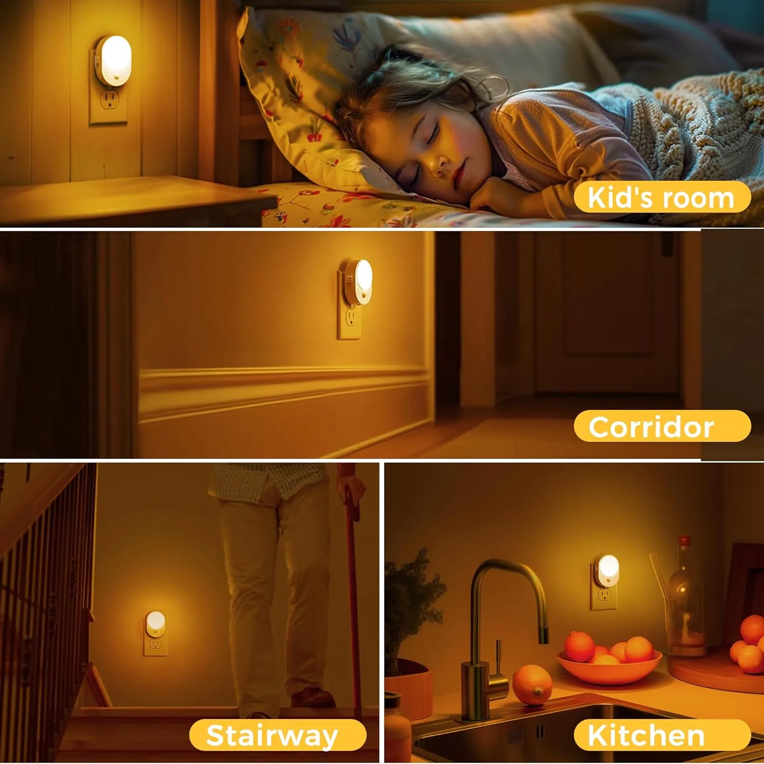 L LOHAS LED Motion Sensor Night Light,[2-Pack] Night Lights Plug into Wall,Motion Sensor and Dusk to Dawn Sensor,2000K Amber Light,Brightness Adjustable,Nightlight for Bathroom Hallway Kitchen