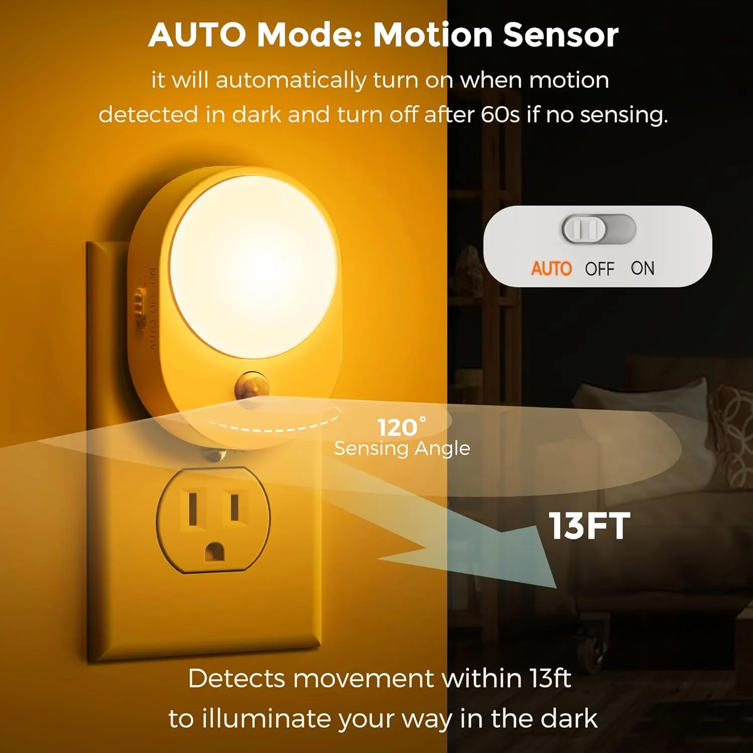 L LOHAS LED Motion Sensor Night Light,[2-Pack] Night Lights Plug into Wall,Motion Sensor and Dusk to Dawn Sensor,2000K Amber Light,Brightness Adjustable,Nightlight for Bathroom Hallway Kitchen