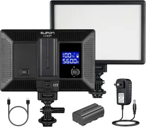 L122T Ultra-Thin LED Video Light Panel with LCD Display, Dimmable Bi-Color 3300K-5600K, CRI95  Softer Lighting for YouTube, Studio, Outdoor Shooting, Portraits, Wedding with AC Adapter & Battery