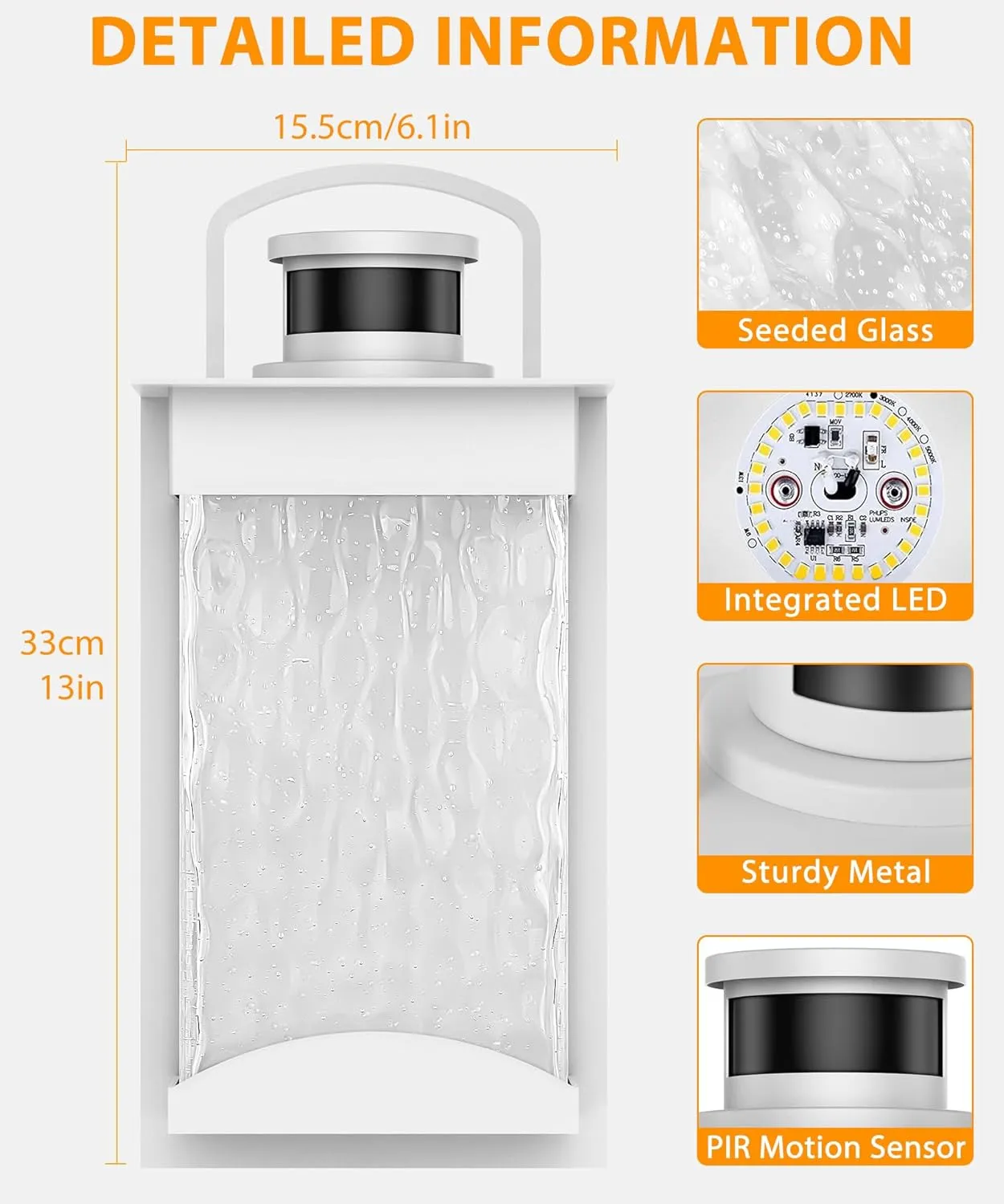 Lamomo Motion Sensor Outdoor Lights, White LED Integrated Modern Porch Lights, 1200 Lumen Dusk to Dawn Outdoor Wall, Waterproof Anti-Rust Exterior Light Fixture, 13W, Modern, Energy Saving