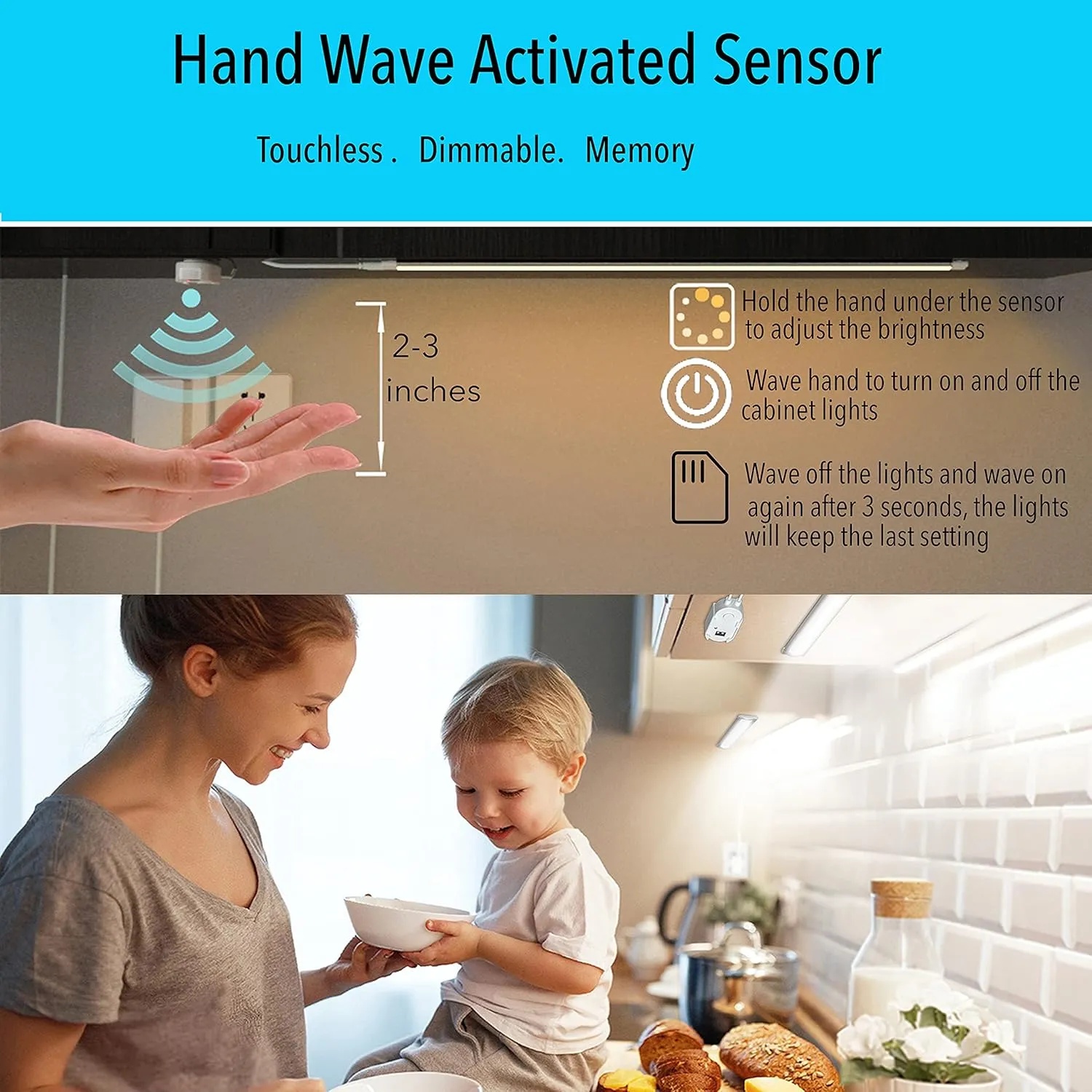 LAMPAOUS Under Cabinet Lighting - Motion Sensor Light Bar for Kitchen Cabinet, Above Sink & Linkable - Ideal for Counter Top Use - Cabinet Lighting Solution (Natural White)